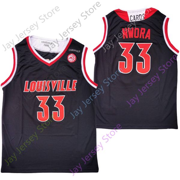 2021 New Louisville College Basketball Jersey NCAA 33 Nwora Black All сшита и вышива