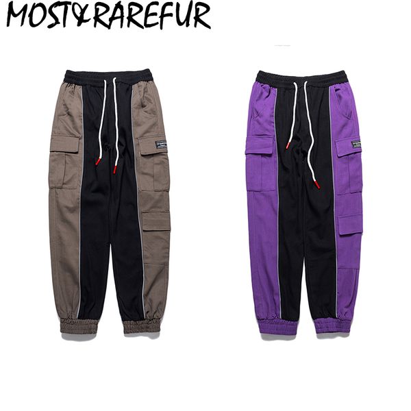 

hip hop dance causal overall pants patchwork thick men pants cargo, Black