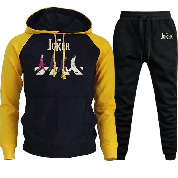 

joker autumn winter 2019 streetwear raglan men hoodie vintage print suit casual pullover hip hop fleece hooded+pants 2 piece set, Gray