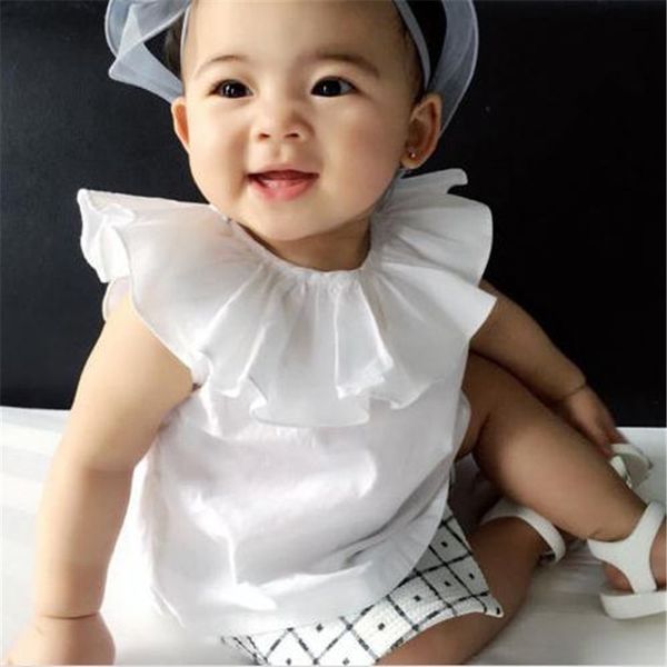 

pudcoco white kids toddler casual shirt crew neck ruffle baby girl blouse, Blue