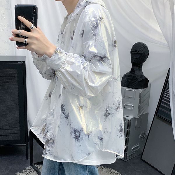 

spring bright hooded shirt men's fashion printed tie-dye casual shirt men streetwear wild loose long sleeve shirts mens s-2xl, White;black