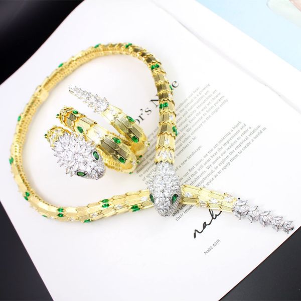 

ladies' gold color fashion snake shape necklace with green zircon jewerly, Silver