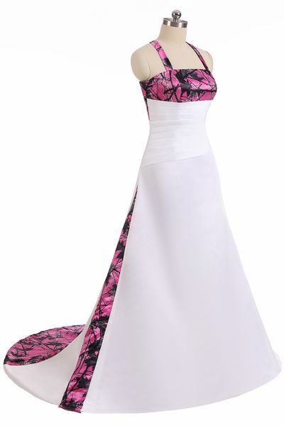 

a-line camo wedding dresses gowns lace-up back plus size halter corset country camo bridal dresses gowns plus, White