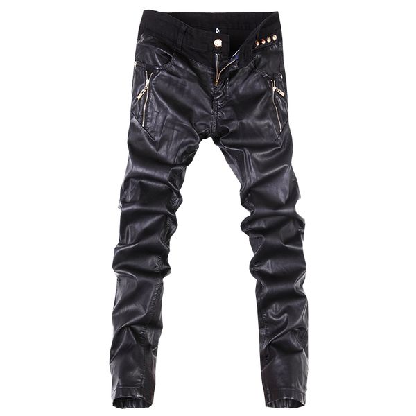 

new arrivals fashion men casual pants slim fit skinny leather jeans trousers 28-36 b104 men's jeans, Blue