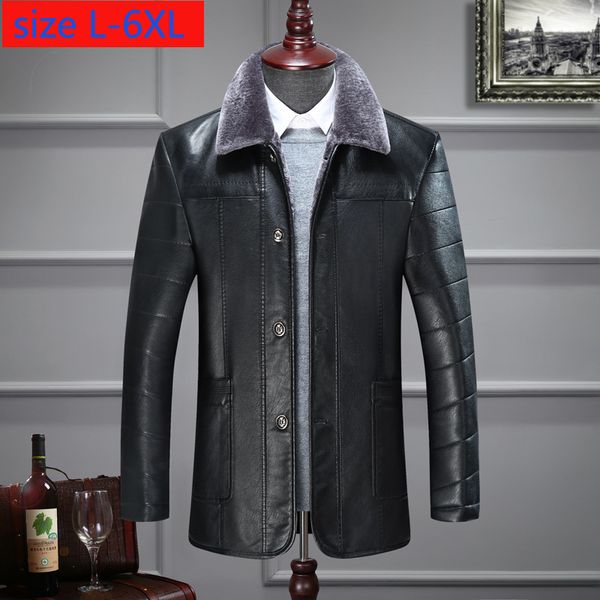 

new fashion super large casual faux fur thick turn-down collar single breasted leather jacket plsu size l  2xl 3xl 4xl 5xl 6xl, Black