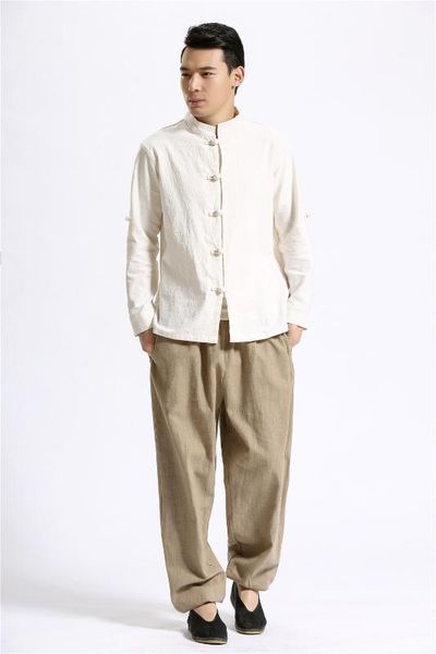 

2016 comfortable pure linen men's casual pants elastic waist drawstring natural linen wide-leg trousers, Black
