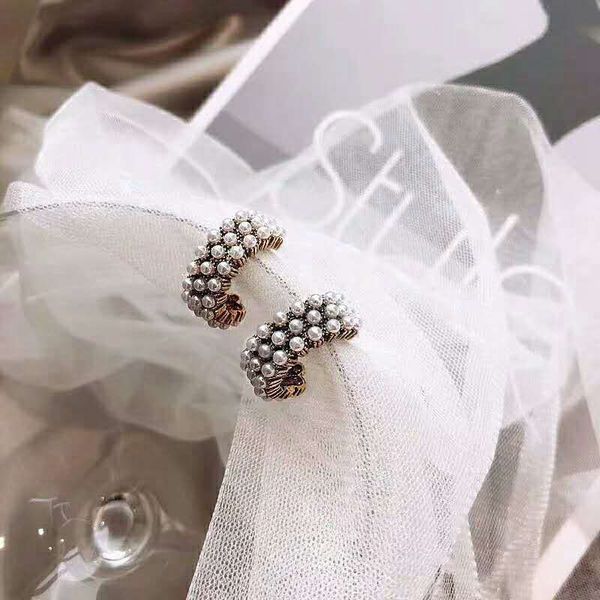 

925 pure silver earrings women's french alloy letters c style pearl earrings earrings, Golden