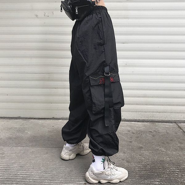 

casual style ulzzang women's clothing loose harajuku style ankle-length pants pockets cargo pants casual hip hop new, Black;white