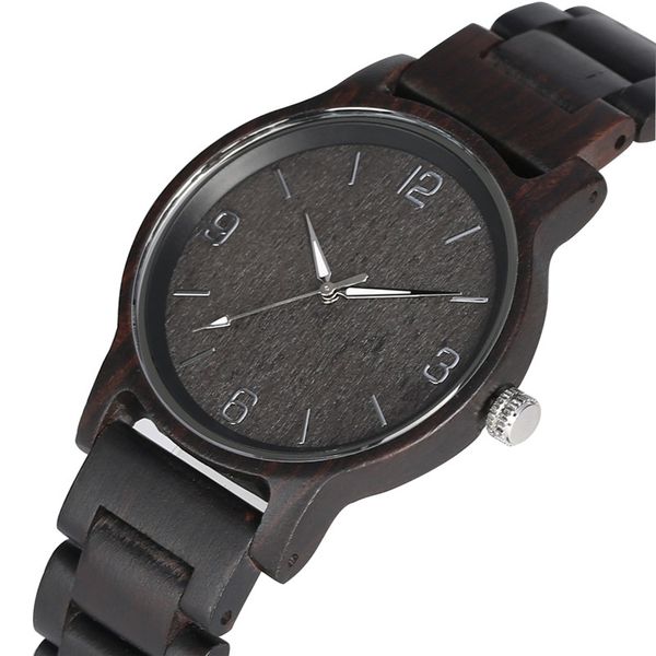 

natural ebony luminous pointers wood watch clock for women men all wooden quartz watch movement casual hands wooden wristwatch, Slivery;brown