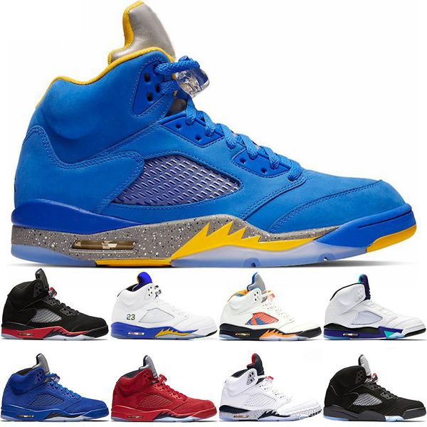 

laney 5s men basketball shoes 5 bred international flight blue red suede white cement og metallic black designer sport sneaker size 41-47, White;red