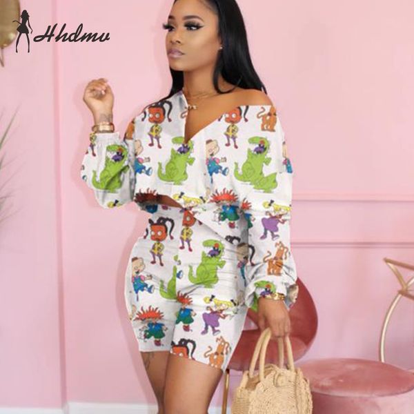 

hhdmv 2020 new upsurge fancy cartoon fresh clear lace style tracksuits full sleeve short pants slim women 2 piece set, White