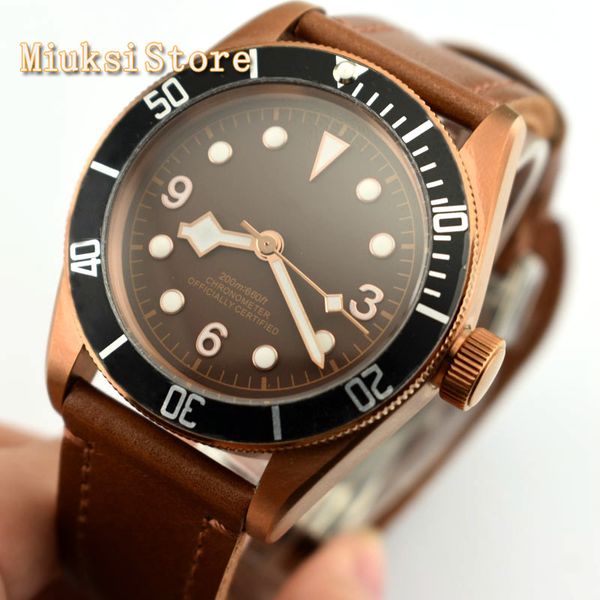 

fashion mens waterproof watch corgeut 41mm sapphire glass sterile dial seagull movement luminous mechanical watches, Slivery;brown