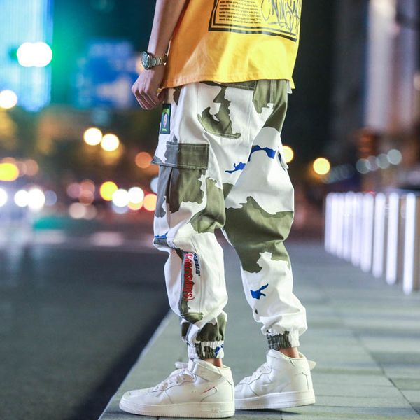 

outdoor 2019 spring autumn camouflage hiking jungle camping trekking loose elastic waist pants men teenagers cargo trousers, Black;green