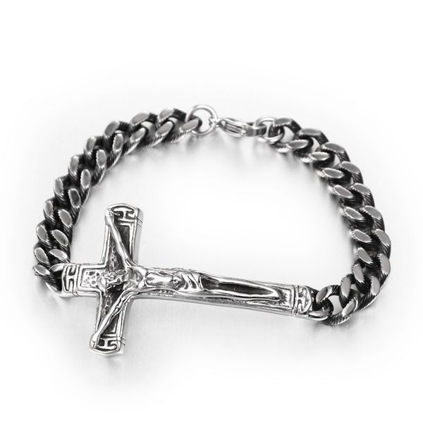 

ross bracelet hip hop rock nightclub hipster accessories titanium steel jesus cross bracelet, Black