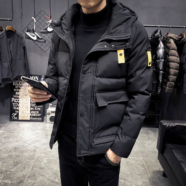 

winter boutique new men's temperament casual jacket cotton warm large size thickening youth personality solid color simple loose, Black