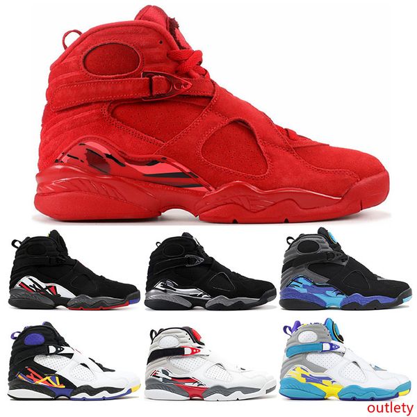 

8 8s men basketball shoes valentines day aqua white black chrome countdown pack 3 peat viii mens trainers sports sneaker size 7-13