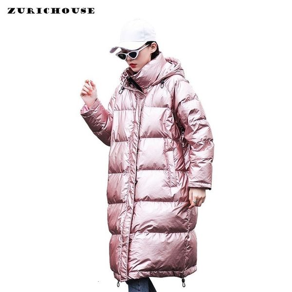 

zurichouse shiny winter jackets women long hooded warm puffer parka 2019 fashion oversized loose down padded coats female y190926, Black;white