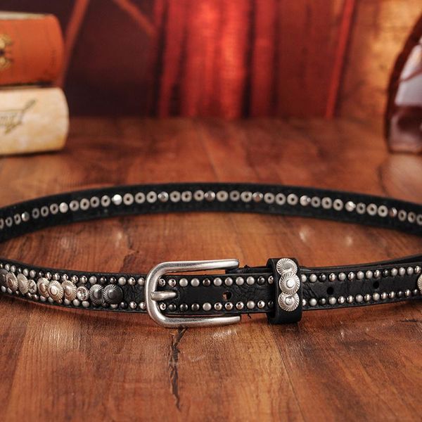 

luxury rivet punk rock belt women waist belt pin buckle pu leather waistband fashion vintage punk jeans thin dress belts, Black;brown