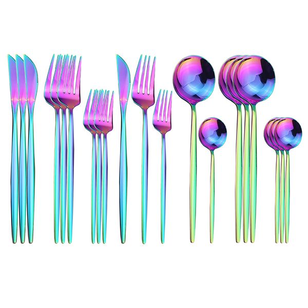 

20шт радуга cutlery set 18/10 из нержавеющей стали посуда набор ножей десерт вилка ложка ужин silverware набор кухня посуда