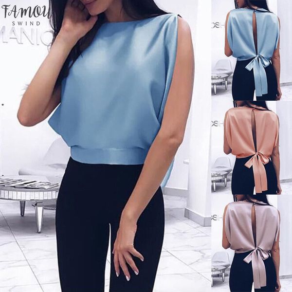 

дамы элегантный спинки топы мода дизайн повседневные женщины лето рукавов большой лук блузка сексуальный жилет майка рубашки, White