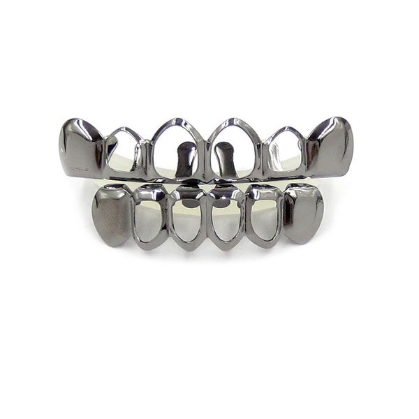 

black hip-hop hollow out gold-capped teeth set gun black teeth grills