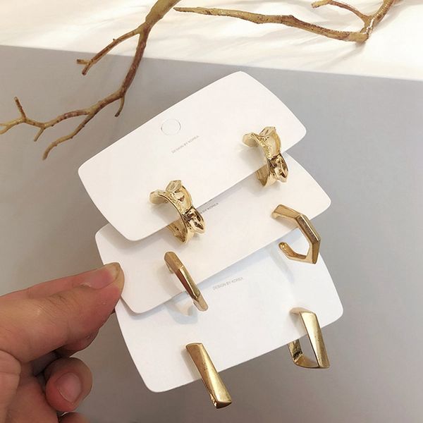 

mengjiqiao new punk metal gold color square hoop earrings for women jewelry irregular circle brincos party ear accessory jewelry, Golden;silver