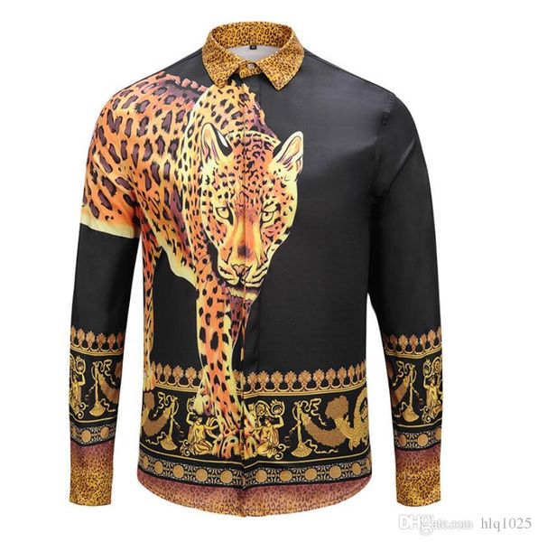 

spring men's long sleeve shirt square collar single-breasted leopard 3d animal digital print shirt men's fashion casual shirts