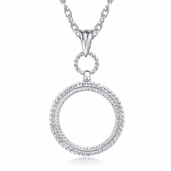 

concept design long chain necklace with 2x magnifying glass pendant daily reading purpose lead magnifier, Silver