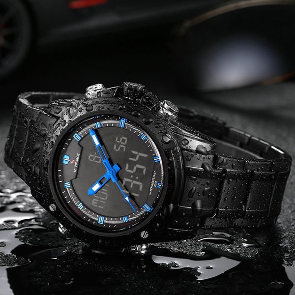 

naviforce sports watches men stainless steel fashion digital quartz analog wristwatches relogio masculino, Slivery;brown