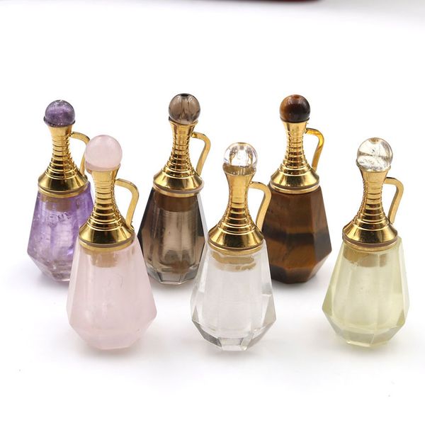 

xsm scent-bottle pendant necklaces essential oil perfume diffuser natural amethysts crystal stone bottle stainless steel jewelry, Silver
