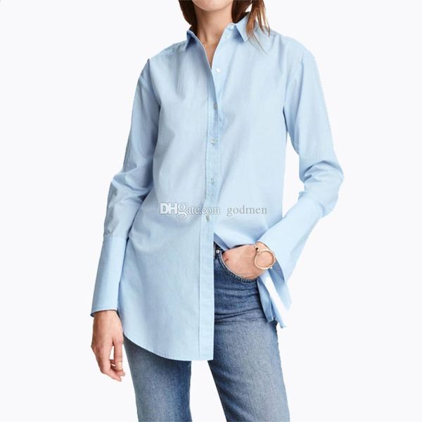 

дамы sexy прохладный ветер рубашка для девочек мода простой сплошного цвета однобортный передняя короткие длинные рубашки, White