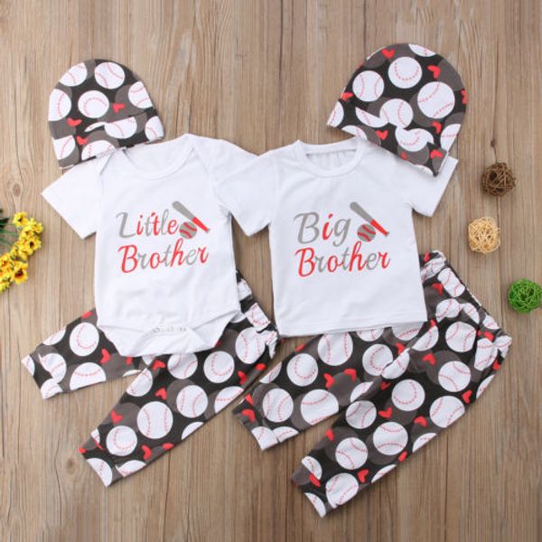 

New Kids Boys Clothes Sets Little Brother Romper/Big Brother Romper&T-shirt+Football Long Pants+Hat Baby Boy Matching Outfit Set