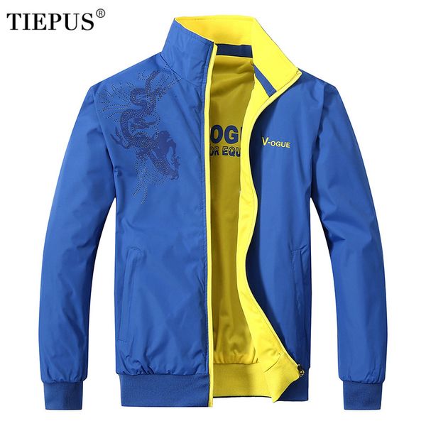 

tiepus spring and autumn new jacket men's casual fashion double-sided printing jacket men's sportsing outerwear size ~4xl,5xl, Black;brown