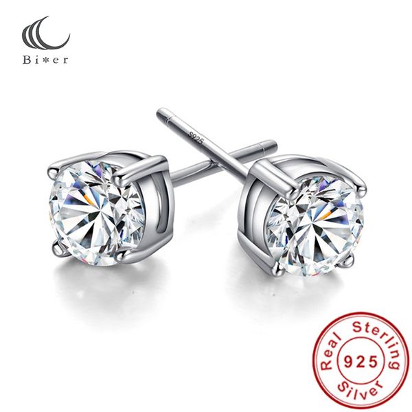 

925 sterling silver earrings round zircon 4 stud earrings fashion jewelry crystal studs for women men, Golden;silver