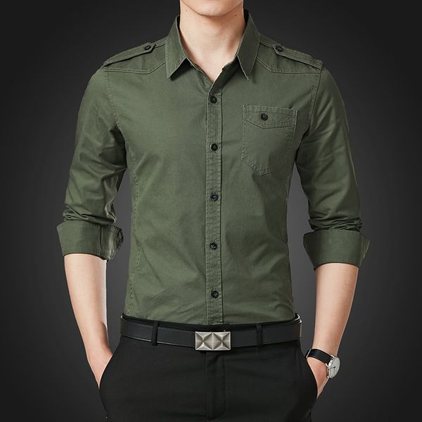 

solid color mens shirts casual slim fit men shirt long sleeve pocket comfortable green khaki mens shirts, White;black