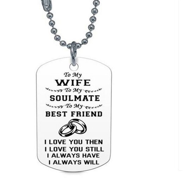 

titanium steel women men necklace letters carved to my boyfriend to my girlfried pendant dog tags army nameplate necklace, Silver