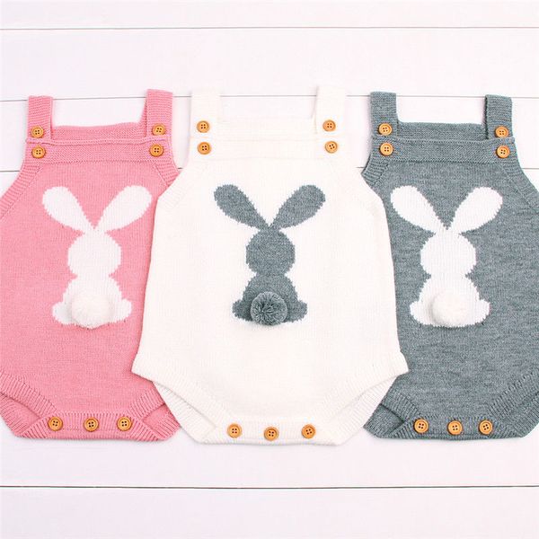 

2017 newborn baby boys girls rabbit knitting wool sleeveless bodysuit jumpsuit outfits cute sweater anime clothing