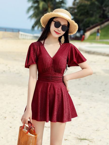 

qtaqe jinger 2051 swimsuit women's one-piece skirt style conservative belly-covering dress dress swimsuit jumpsuit skirt slimming sprin, White;black