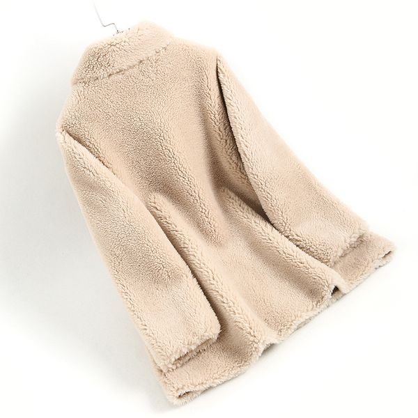 

real fur coat autumn winter coat women clothes 2020 wool jacket streetwear korean vintage suede lining sheep shearling zt3352, Black