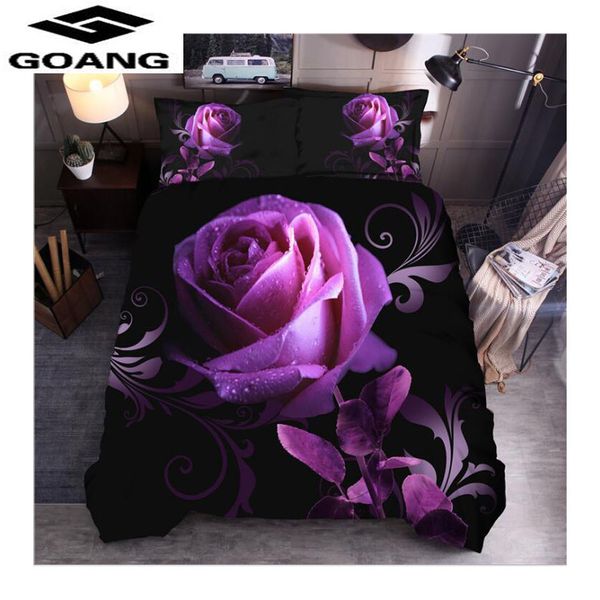 

goang 3d purple rose bedding set bed sheet duvet cover and pillowcase 100% superfine fiber home textiles luxury bedding