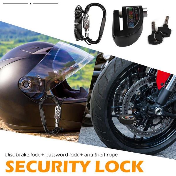 

motorcycle helmet combination lock alarm disc lock with reminder rope and 2 keys automatic alarm function high security