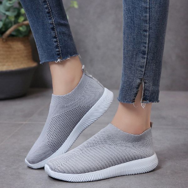 

summer breathable sneakers women treainers knitted vulcanized shoes mesh slip on sock sneakers tenis feminino zapatos mujer, Black
