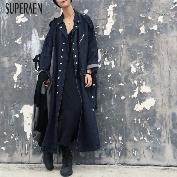 

superaen европа сыпучие джинсовая ветровка женщины 2018 весной и осенью новый пальто для женщин pluz размер однобортные пальто, Tan;black