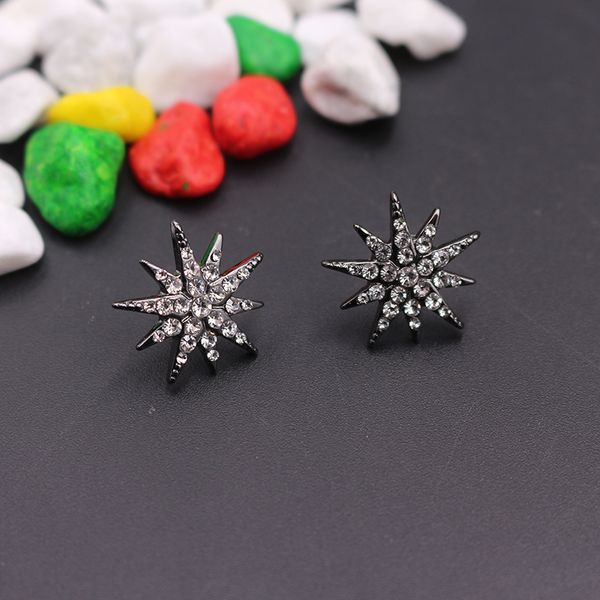 

rhinestone shining shooting star stud post earrings black star earrings hip hop for women statement jewelry wholesale, Golden;silver