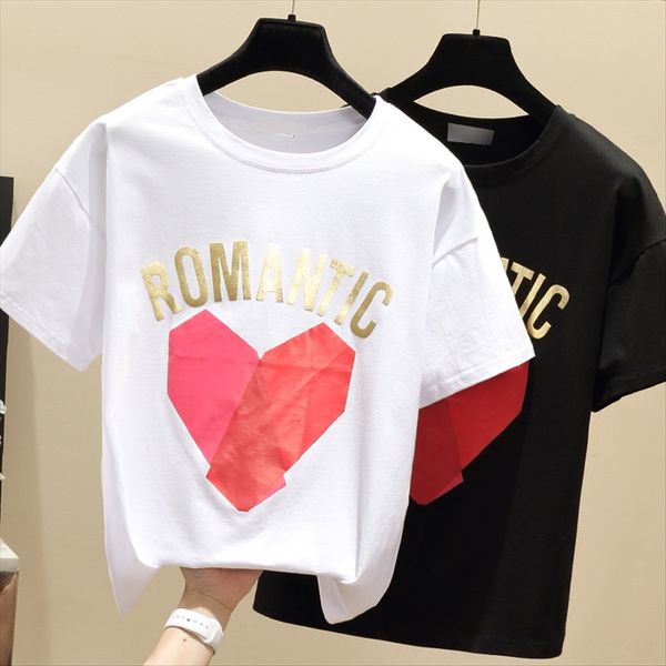 

short-sleeved women's wear 2020 early love girl feeling t-shirt loose t-shirt bottom tide, White