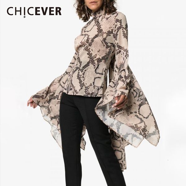 

chicever lace вверх печать женская блузка водолазка с длинным рукавом тонкий асимметричный рубашка женский осень одежда 2019 новая мода, White