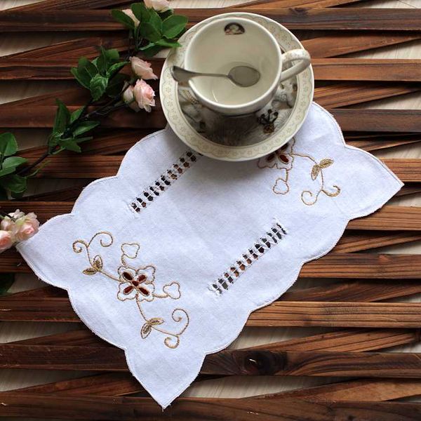 

wholesale lot white flower cotton napkin set with hand crochet frill 8*12inch