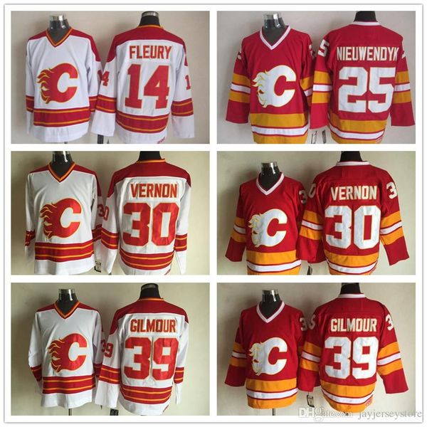 

Calgary Flames Jerseys CCM Old Time Ice Hockey 14 Theoren Fleury 25 Joe Nieuwendyk 30 Mike Vernon 39 Doug Gilmour Jersey