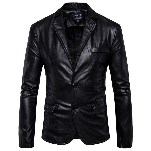 

code] european 2019 spring and autumn new style men's leather coat england men's wear locomotive leather coat b011, Black