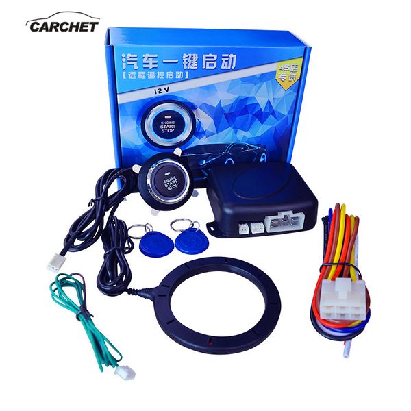 

carchat 12v car start sone button remote control system push start button alarm lock keyless system anti-theft